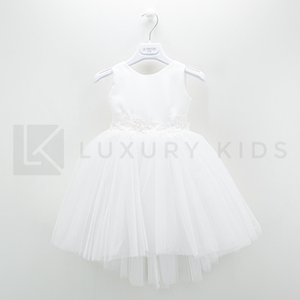 Abito Elegante Made In Italy Bianco Con Gonna In Tulle Neonata Le Chicche 65 - LE CHICCHE - LuxuryKids