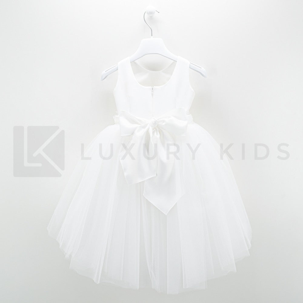 Abito Elegante Made In Italy Bianco Con Gonna In Tulle Neonata Le Chicche 65 - LE CHICCHE - LuxuryKids