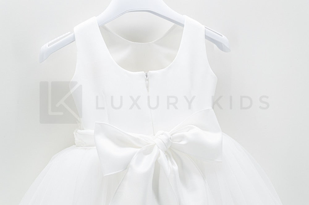 Abito Elegante Made In Italy Bianco Con Gonna In Tulle Neonata Le Chicche 65 - LE CHICCHE - LuxuryKids