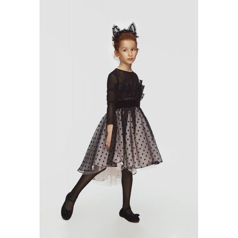 Abito Elegante Tulle A Pois Nero-Rosa Bambina LIALEA DS01743 - LIALEA - LuxuryKids