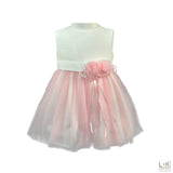 Abito Elegante Tulle Panna Rosa  Battesimo Neonata Bufi B10018A - BUFI - LuxuryKids