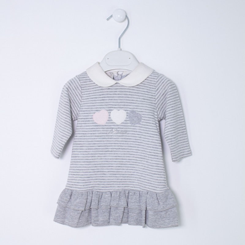 Abito in Caldo Cotone a Righe Grigio Neonata Sarabanda I1586 - NINNAOH - LuxuryKids