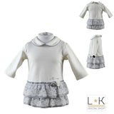 Abito in Caldo Cotone con Balze Panna-Grigio Neonata Ninnaoh I1517 - NINNAOH - LuxuryKids