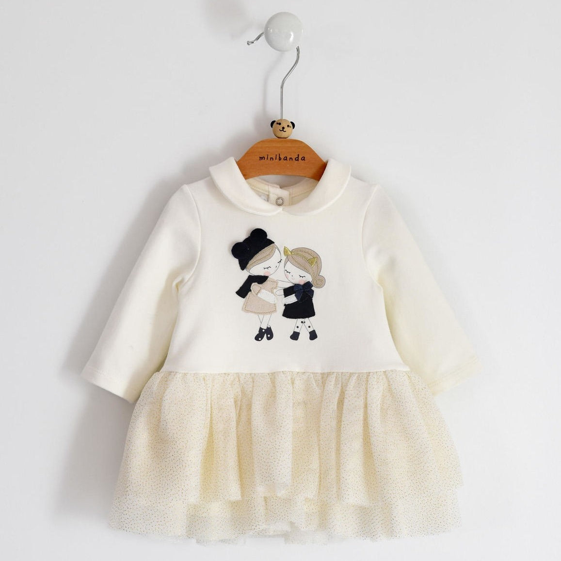 Abito In Caldo Cotone Con Gonna in Tulle Neonata MINIBANDA 1723 - MINIBANDA - LuxuryKids