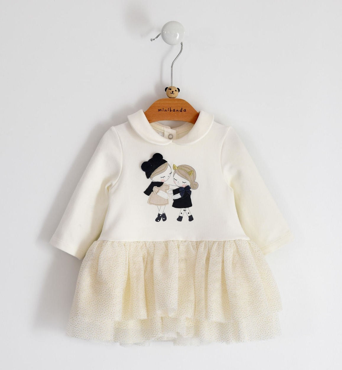 Abito In Caldo Cotone Con Gonna in Tulle Neonata MINIBANDA 1723 - MINIBANDA - LuxuryKids