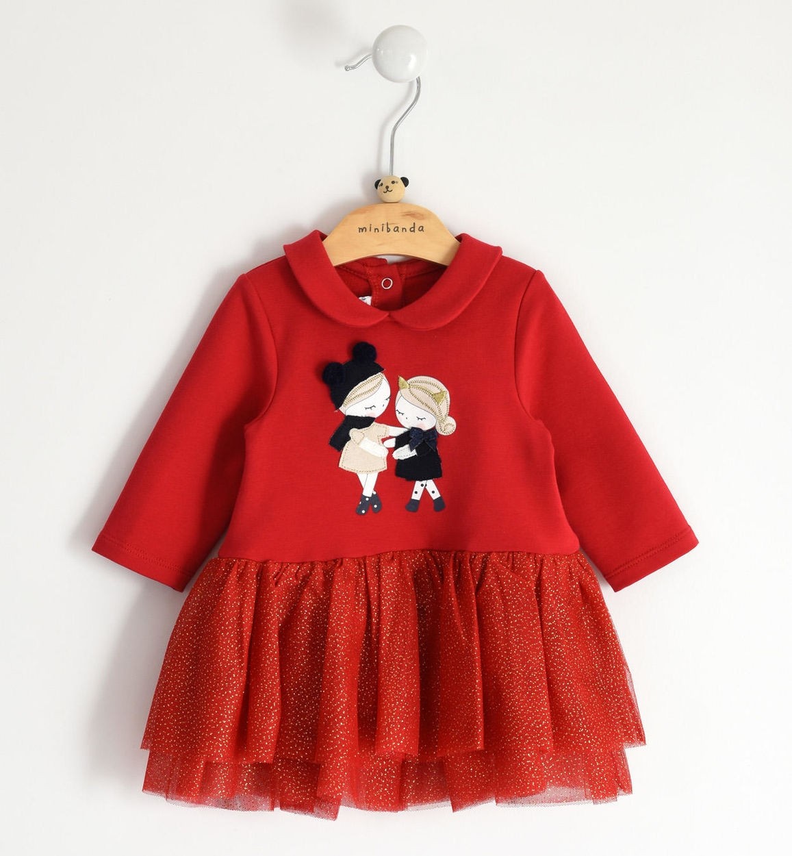 Abito In Caldo Cotone Con Gonna in Tulle Neonata MINIBANDA 1723 - MINIBANDA - LuxuryKids