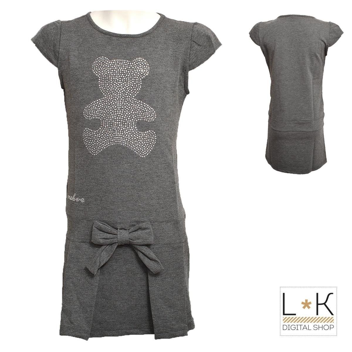 Abito in Caldo Cotone Grigio con Swarovski Bambina One Love 270E243 - ONE LOVE - LuxuryKids