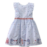 Abito In cotone A righe scollo sul Retro Celeste Bambina 416 Dr.kids - DR.KID - LuxuryKids
