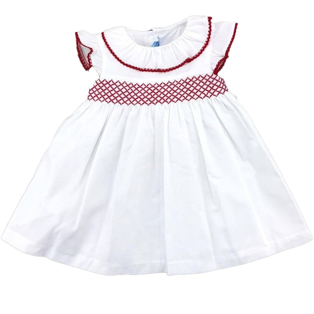 Abito In Cotone Bianco Con Punto Smock Neonata Sardon LA444 - SARDON - LuxuryKids