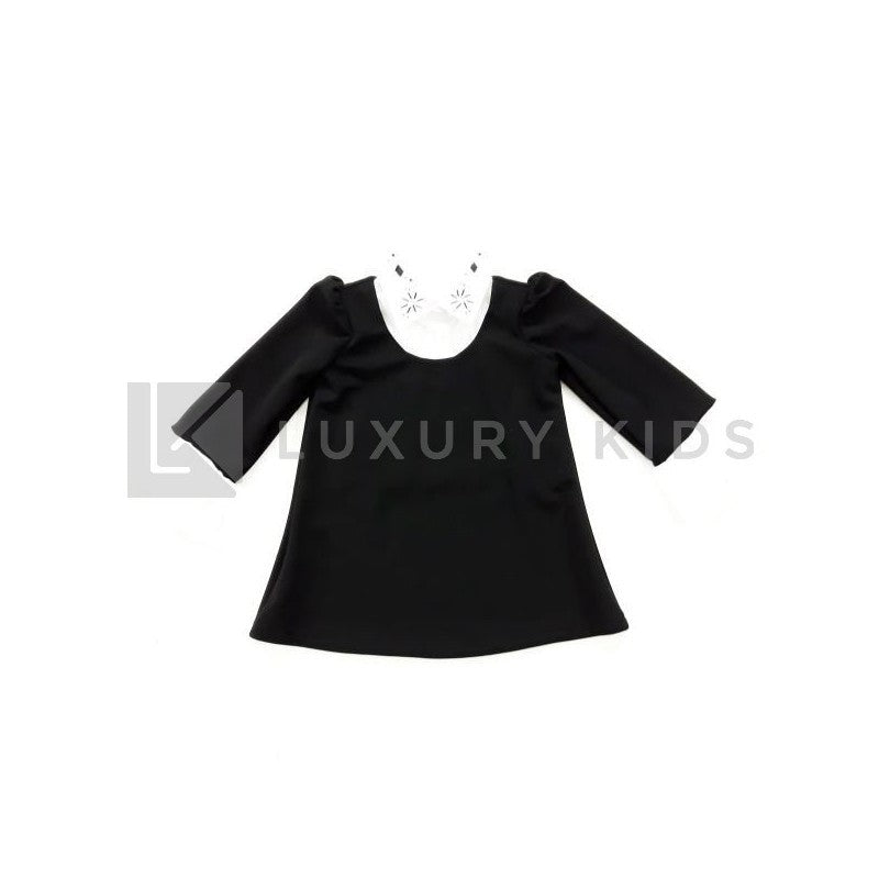 Abito In Maglia Con Finta Camcia Sottostante Nero Bambina Alexia AL5004B - ALEXIA - LuxuryKids