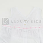 Abito In Plumetil Smanicato Bianco Con Fiocchi Rosa Neonata SARDON AP767 - SARDON - LuxuryKids