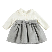 Abito in punto milano lurex con fiocco in Caldo Cotone Neonata Panna-Grigio Minibanda V755 - MINIBANDA - LuxuryKids
