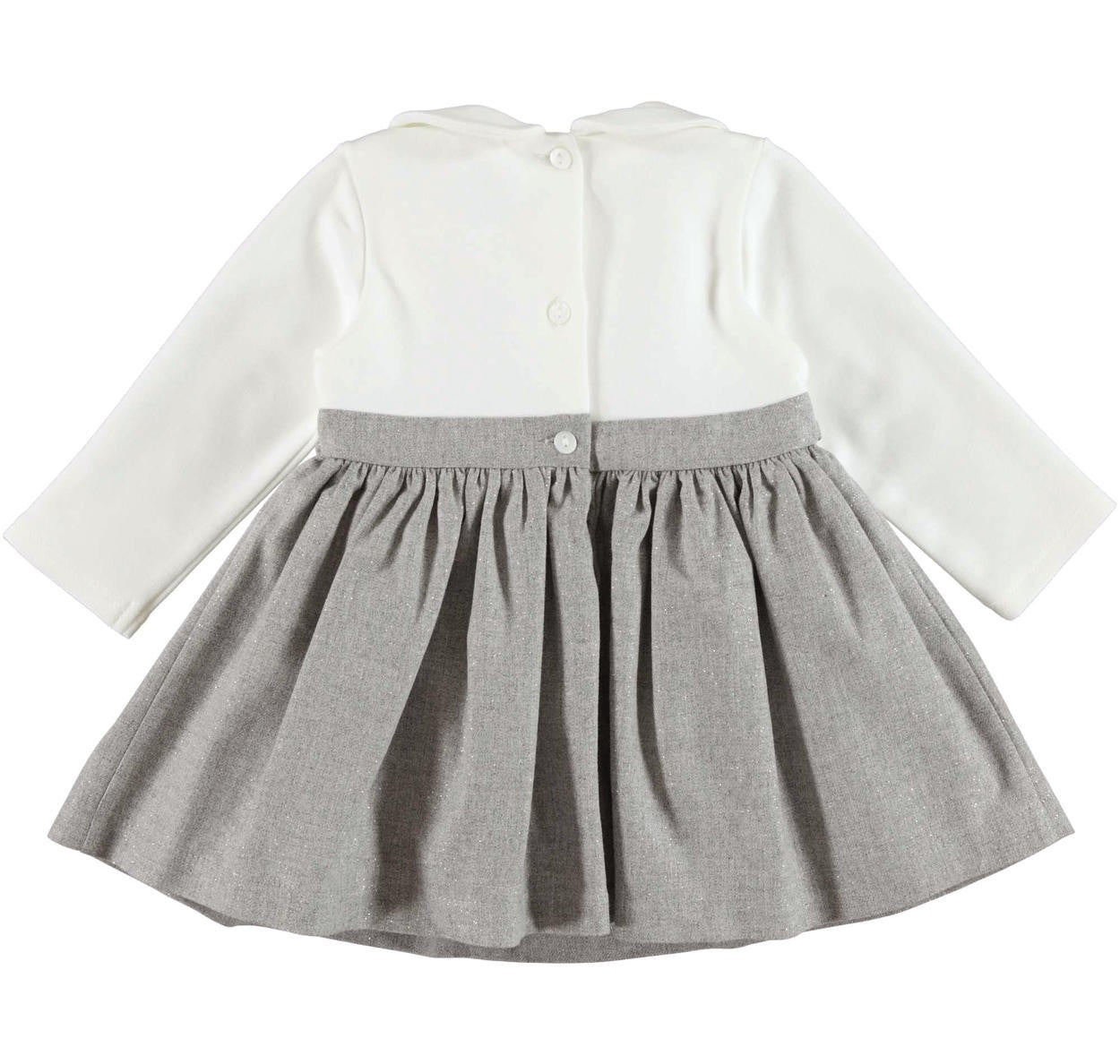 Abito in punto milano lurex con fiocco in Caldo Cotone Neonata Panna-Grigio Minibanda V755 - MINIBANDA - LuxuryKids