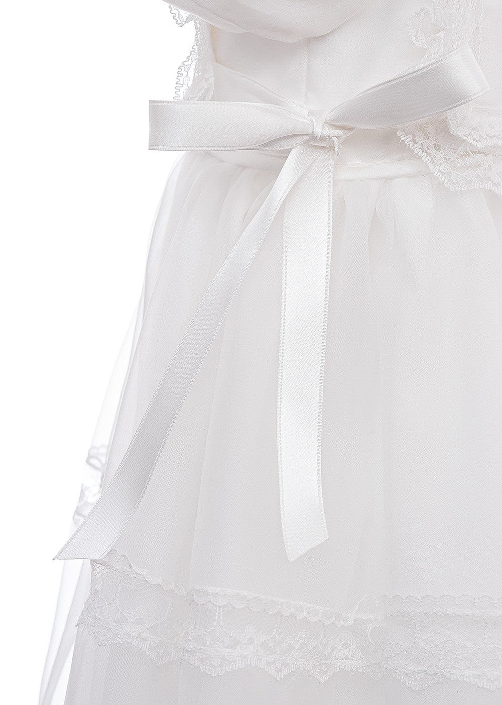 Abito Lungo Da Cerimonia Battesimo in Raso e Tulle Bianco Neonata Les Petites Enfants DAMIANA - LE PETITS ENFANTS - LuxuryKids