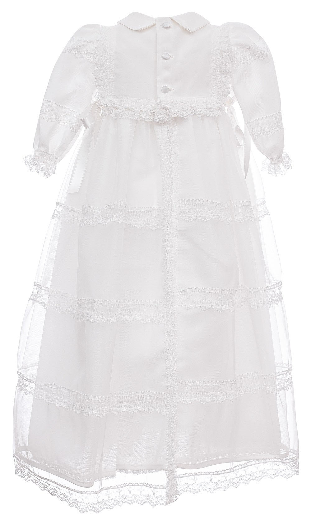 Abito Lungo Da Cerimonia Battesimo in Raso e Tulle Bianco Neonata Les Petites Enfants DAMIANA - LE PETITS ENFANTS - LuxuryKids