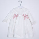 Abito Manica Lunga Elegante Raso Battesimo Panna 5642 Ponto Per Ponto - PONTO POR PONTO - LuxuryKids