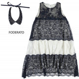 Abito Morbido In Pizzo Elegante Chic blu -bianco Bambina Sarabanda W469 - SARABANDA - LuxuryKids