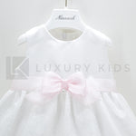 Abito Smanicato Con Culotte In Raso Bianco Con Gonna In Pizzo Neonata Ninnaoh E2076 - NINNAOH - LuxuryKids