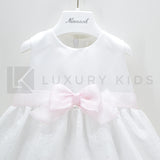 Abito Smanicato Con Culotte In Raso Bianco Con Gonna In Pizzo Neonata Ninnaoh E2076 - NINNAOH - LuxuryKids