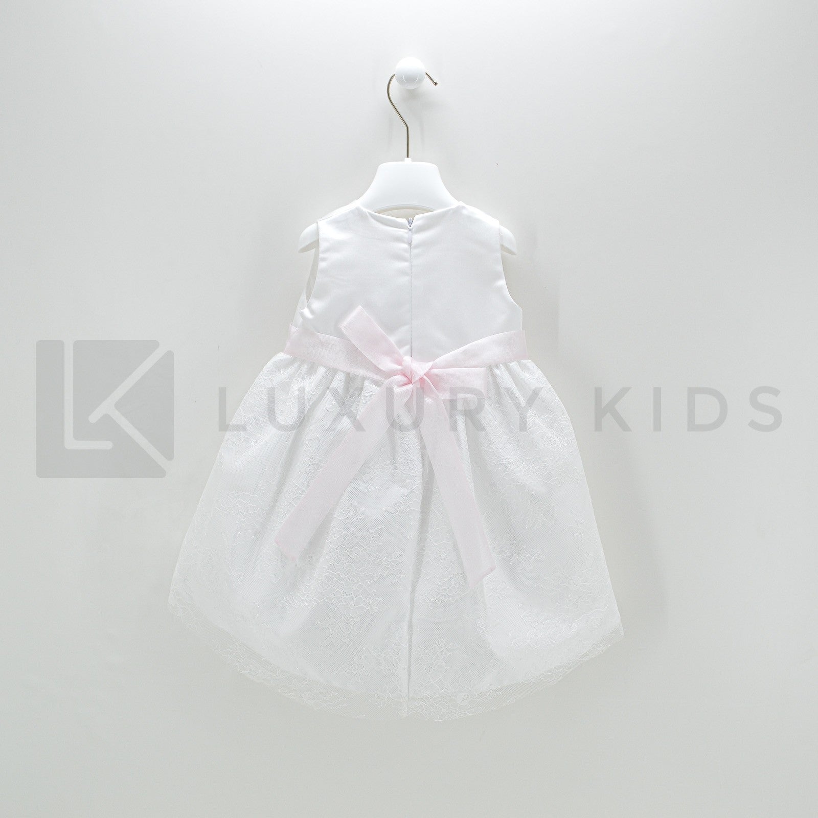 Abito Smanicato Con Culotte In Raso Bianco Con Gonna In Pizzo Neonata Ninnaoh E2076 - NINNAOH - LuxuryKids