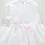 Abito Smanicato Con Culotte In Raso Bianco Con Gonna In Pizzo Neonata Ninnaoh E2076 - NINNAOH - LuxuryKids