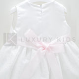 Abito Smanicato Con Culotte In Raso Bianco Con Gonna In Pizzo Neonata Ninnaoh E2076 - NINNAOH - LuxuryKids