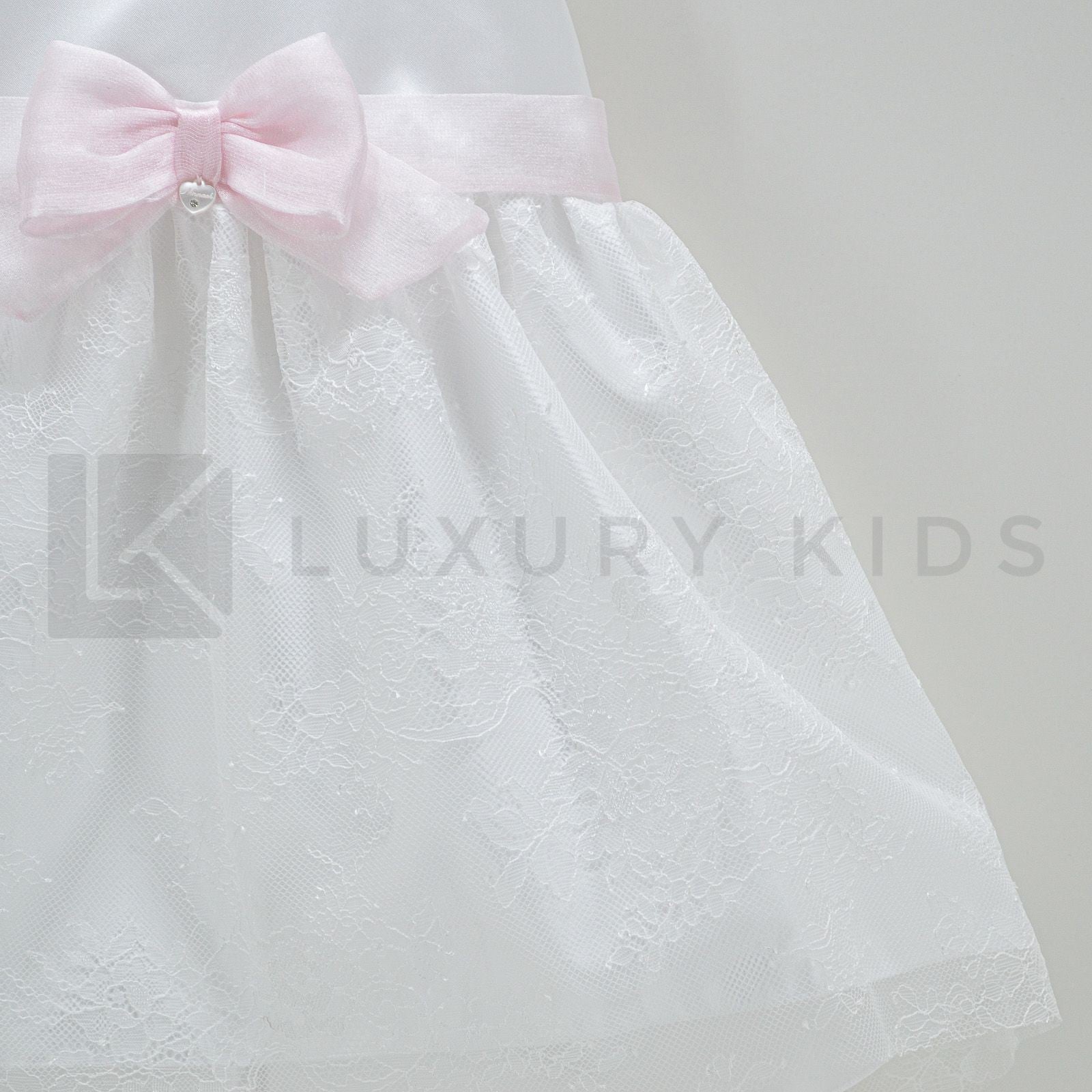 Abito Smanicato Con Culotte In Raso Bianco Con Gonna In Pizzo Neonata Ninnaoh E2076 - NINNAOH - LuxuryKids