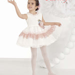 Abito Smanicato Elegante In Tulle Panna A Balze Rosa Bambina Carmy 2009 - CARMY - LuxuryKids