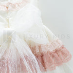 Abito Smanicato Elegante In Tulle Panna A Balze Rosa Bambina Carmy 2009 - CARMY - LuxuryKids