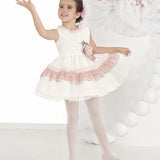 Abito Smanicato Elegante In Tulle Panna A Balze Rosa Neonata Carmy 2009 - CARMY - LuxuryKids
