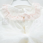 Abito Smanicato Elegante In Tulle Panna A Balze Rosa Bambina Carmy 2009 - CARMY - LuxuryKids