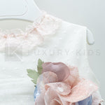 Abito Smanicato Elegante In Tulle Panna A Balze Rosa Bambina Carmy 2009 - CARMY - LuxuryKids
