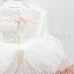 Abito Smanicato Elegante In Tulle Panna A Balze Rosa Neonata Carmy 2009 - CARMY - LuxuryKids
