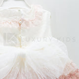 Abito Smanicato Elegante In Tulle Panna A Balze Rosa Neonata Carmy 2009 - CARMY - LuxuryKids