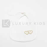 Bavetta Elegante In Ciniglia Panna Con Fascia In Pizzo E Cuoricini Neonata LA SARTORIA DEI PICCOLI LB351 - LA SARTORIA DEI PICCOLI - LuxuryKids