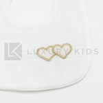 Bavetta Elegante In Ciniglia Panna Con Fascia In Pizzo E Cuoricini Neonata LA SARTORIA DEI PICCOLI LB351 - LA SARTORIA DEI PICCOLI - LuxuryKids