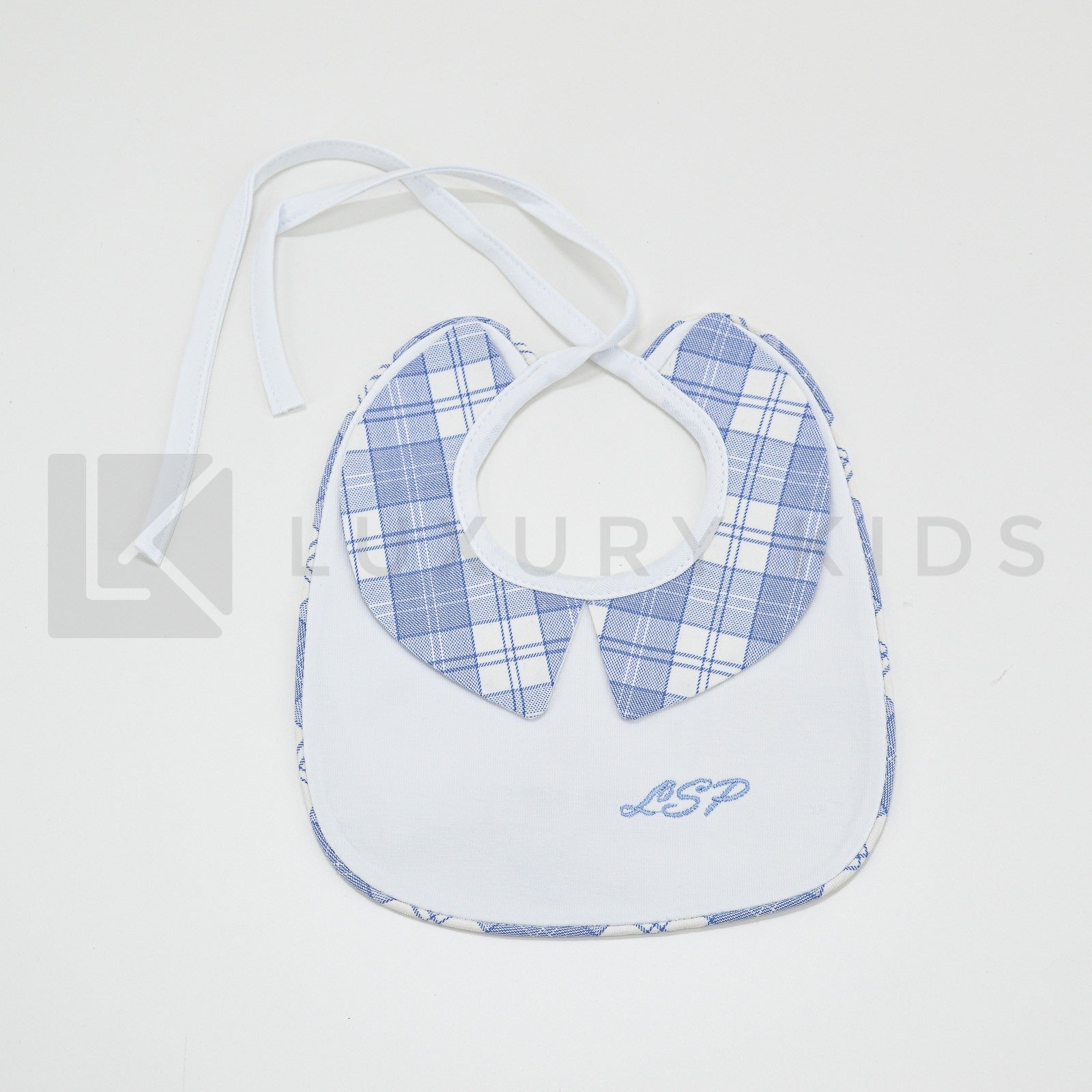 Bavetta in Cotone Bianca Con Inserti A Quadri Neonato La Sartoria Dei Piccoli LB755 - LA SARTORIA DEI PICCOLI - LuxuryKids