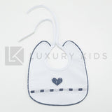 Bavetta in Cotone Bianco Con Inserti In Denim Neonata La Sartoria Dei Piccoli LB757 - LA SARTORIA DEI PICCOLI - LuxuryKids