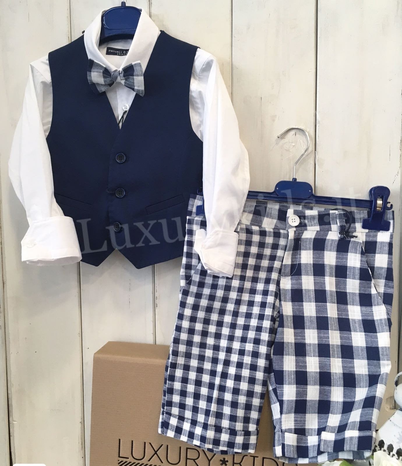Bermuda A quadretti Bianco Blu Bambino Manuell&Frank M3181 - MANUELL&FRANK - LuxuryKids