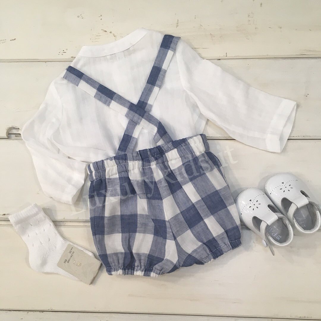 Bermuda con bretelle Bianco Blu Neonato Fina Ejerique P18B2242 - Fina Ejerique - LuxuryKids
