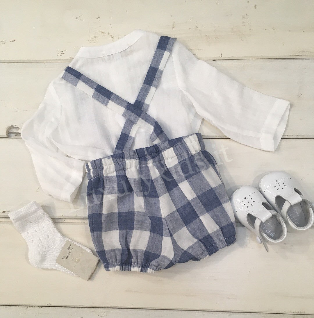 Bermuda con bretelle Bianco Blu Neonato Fina Ejerique P18B2242 - Fina Ejerique - LuxuryKids