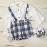 Bermuda con bretelle Bianco Blu Neonato Fina Ejerique P18B2242 - Fina Ejerique - LuxuryKids