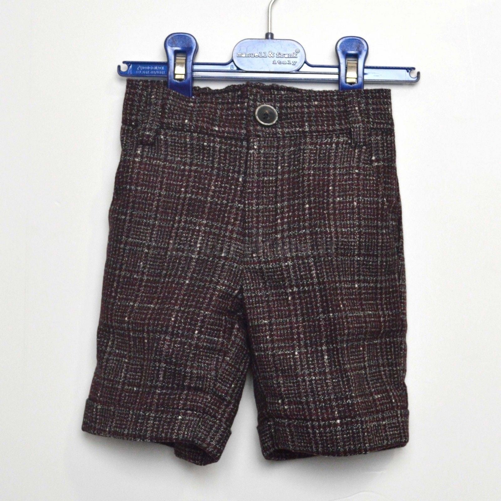 Bermuda in Misto Lana Bordeaux con Effetto a Quadretti Elegante Per Neonato Manuell&Frank MF2004N - MANUELL&FRANK - LuxuryKids