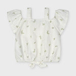 Blusa Corta Con Fiocco Stampata Bianca Bambina MAYORAL 3190 - MAYORAL - LuxuryKids