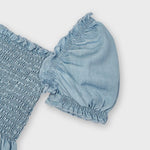 Blusa In Denim Crop Arricciata Bambina MAYORAL 3196 - MAYORAL - LuxuryKids