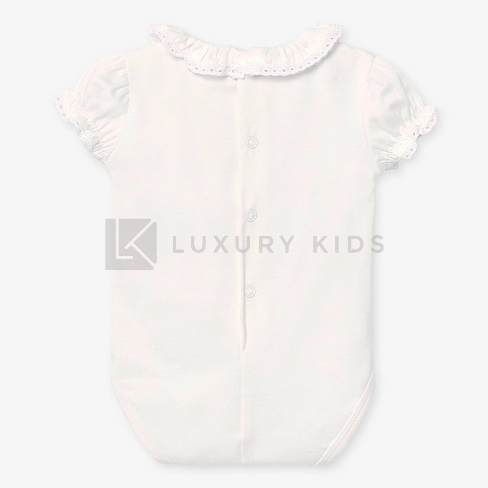Body A Manica Corta Con Collo Volant In Cotone Neonata Mayoral 1782 - MAYORAL - LuxuryKids