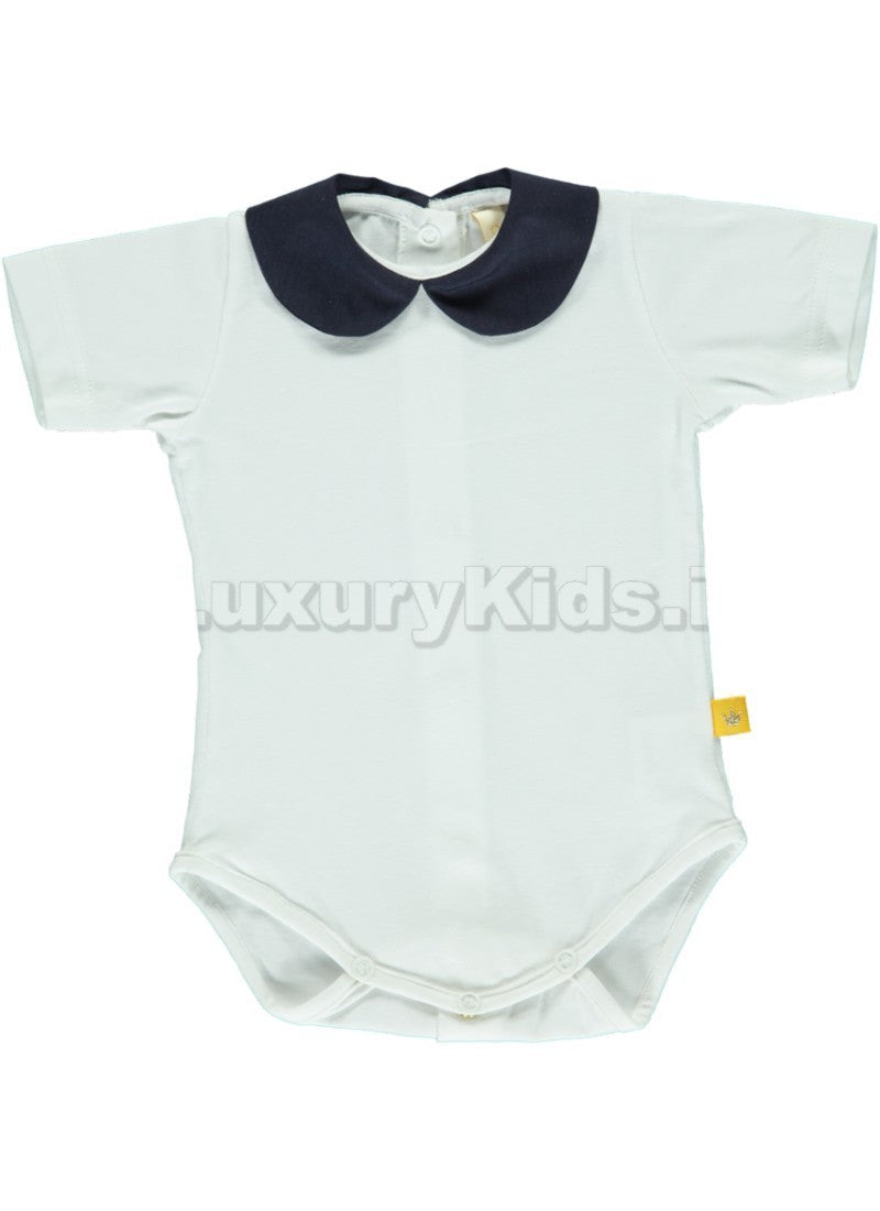 Body Bianco In Cotone Con Colletto Blu Neonato Chua B1N2U - CHUA - LuxuryKids