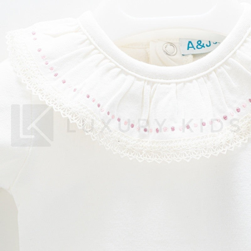 Body In Caldo Cotone Panna Con Collo Volant Neonati A&J 456 - A&J - LuxuryKids