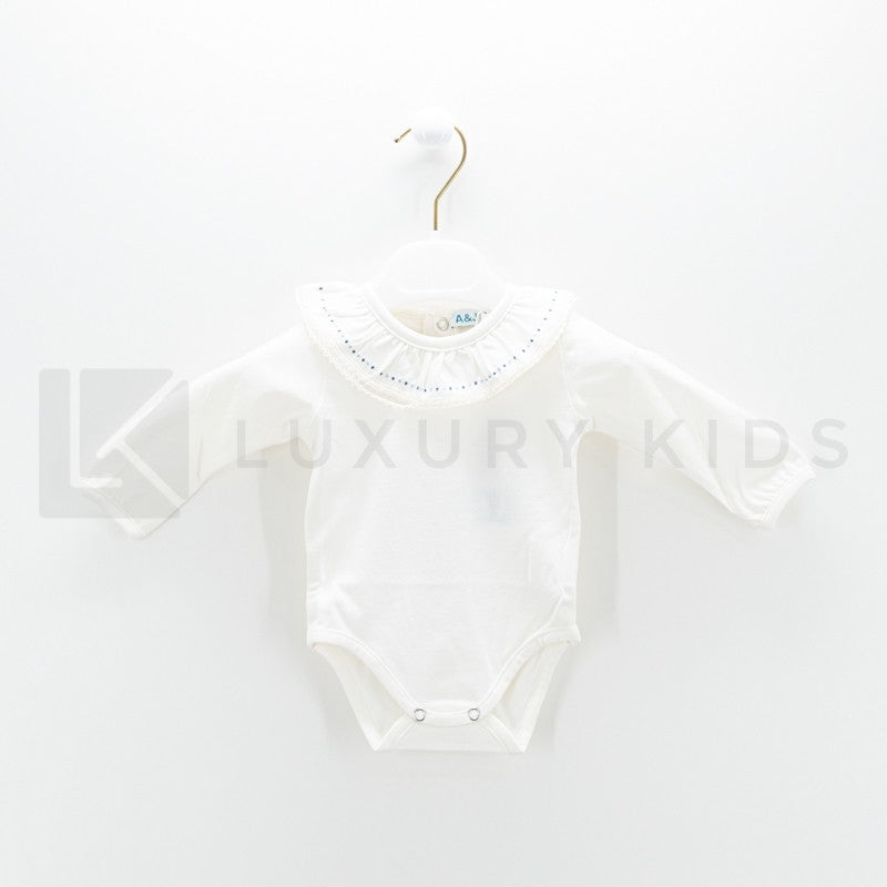 Body In Caldo Cotone Panna Con Collo Volant Neonati A&J 456 - A&J - LuxuryKids