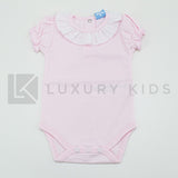 Body In Cotone Mezza Manica In Tinta Unita Rosa Con Manica A Sbuffo E Collo Volant Bianco Neonata SARDON LA407 - SARDON - LuxuryKids